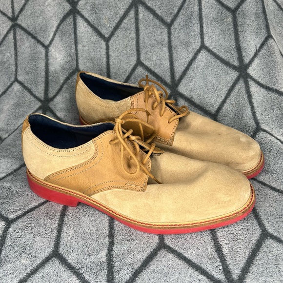 Cole Hann Men's Tan Suede Leather Oxford Lace Up Dress Shoes with Red Bottom - Picture 2 of 7